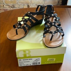 Black leather sandals